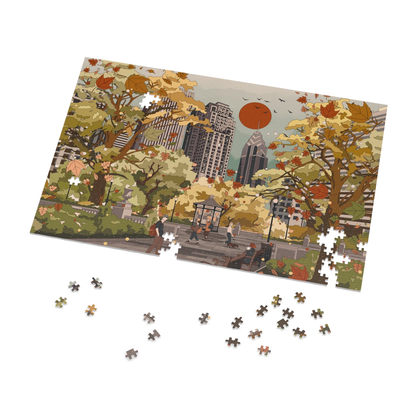 Autumn City Park Jigsaw Puzzle with Tin — 500-Piece Fall Scenery Puzzle