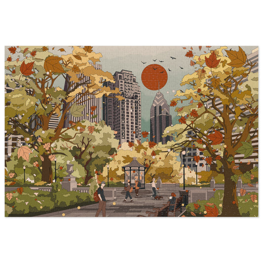 Autumn City Park Jigsaw Puzzle with Tin — 500-Piece Fall Scenery Puzzle