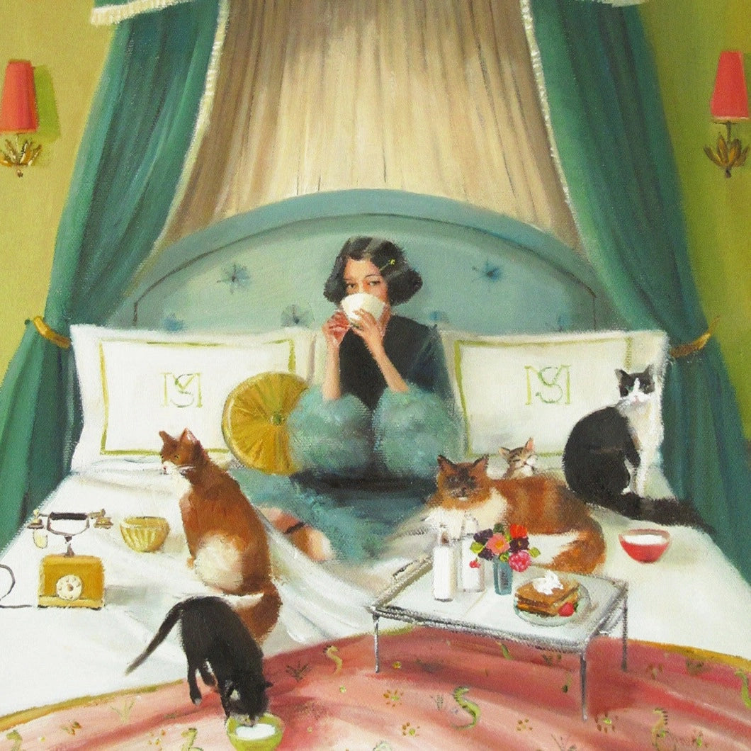 Mademoiselle Mink Breakfasts in Bed, Open Edition Print by Janet Hill