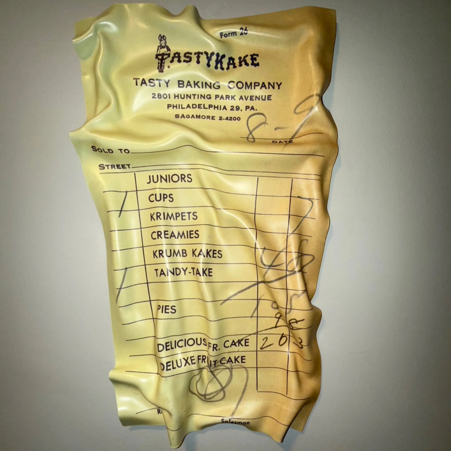 Braden Young- Tastykake Sales Reciept