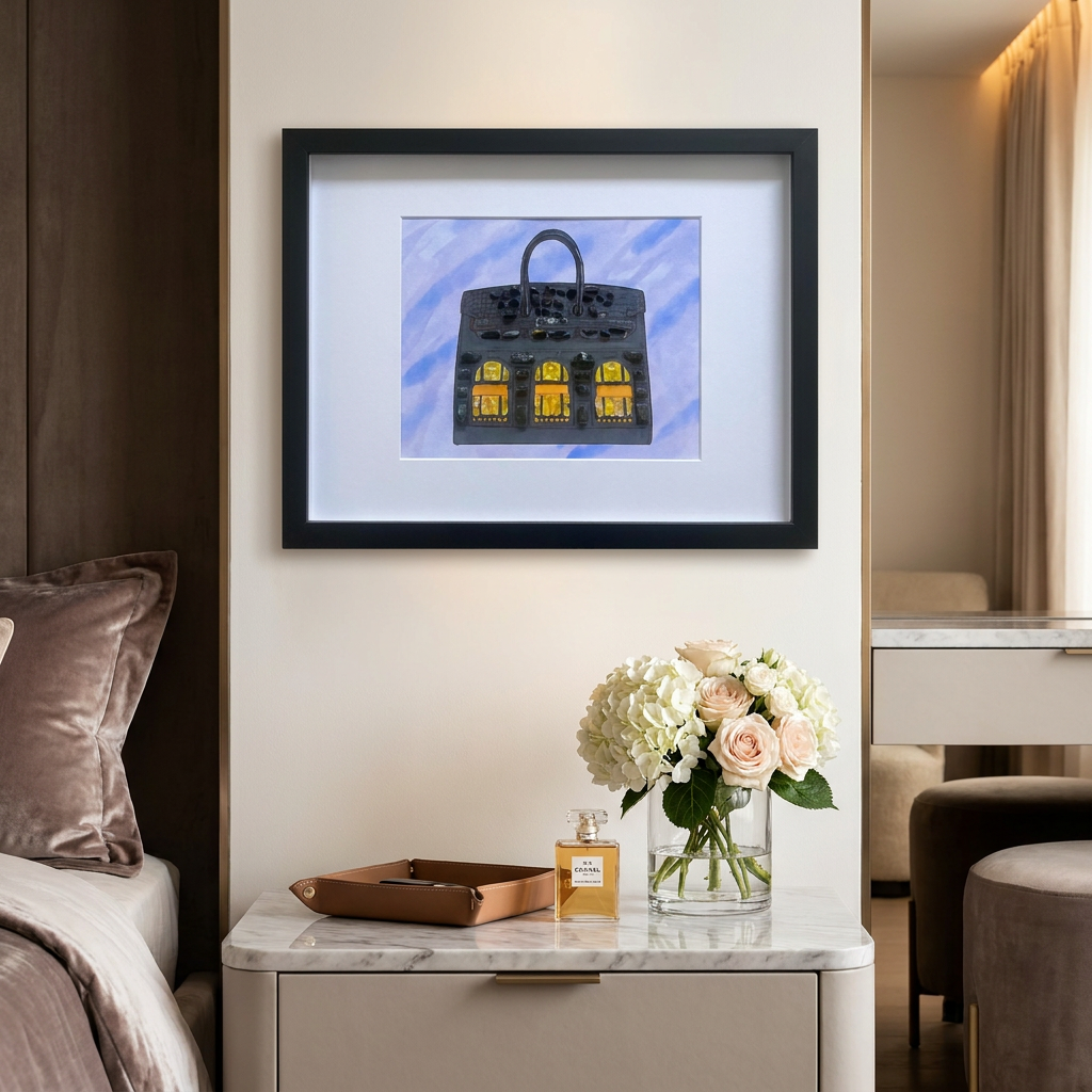 Birkin 20 Midnight — Original Crystal Art | 12"×16" | Handmade