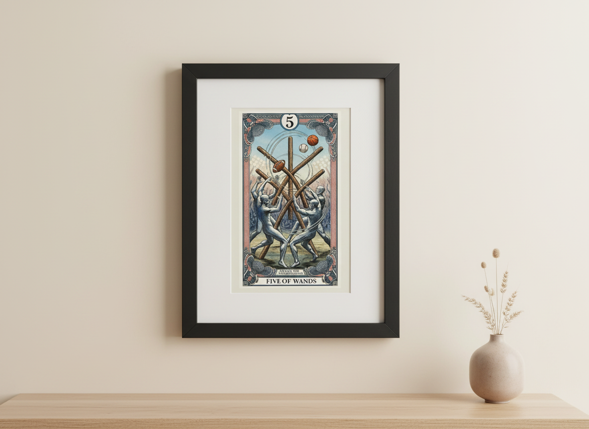 America 250 Tarot Series - Five of Wands a commemorative tarot collection celebrating 1776–2026.