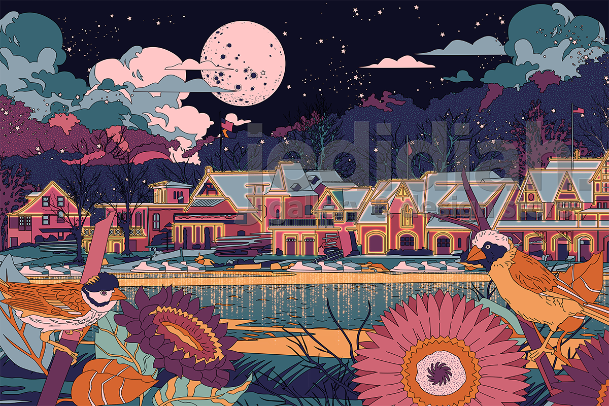 Philadelphia Boathouse, Open Edition Print by Jedidiah Studio