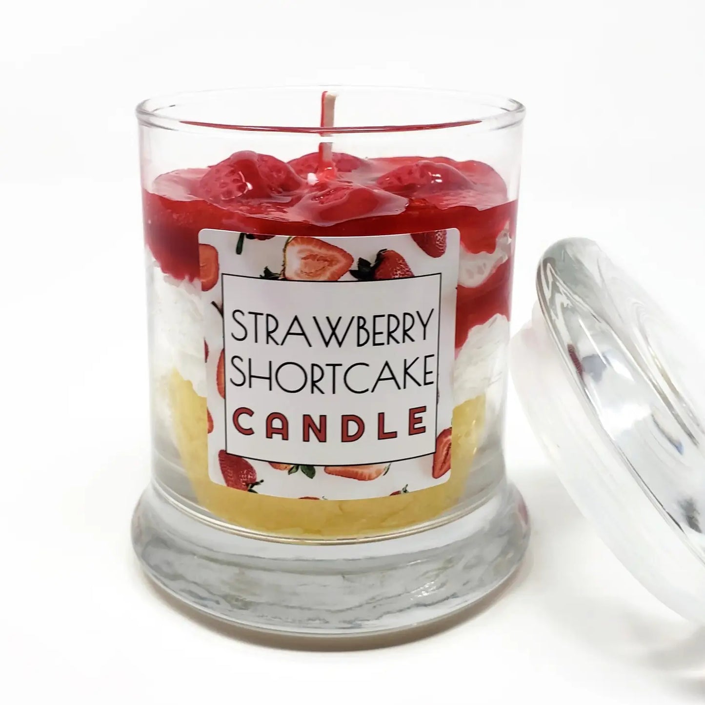 Jar Candle - Scented Strawberry Shortcake Candle with Lid