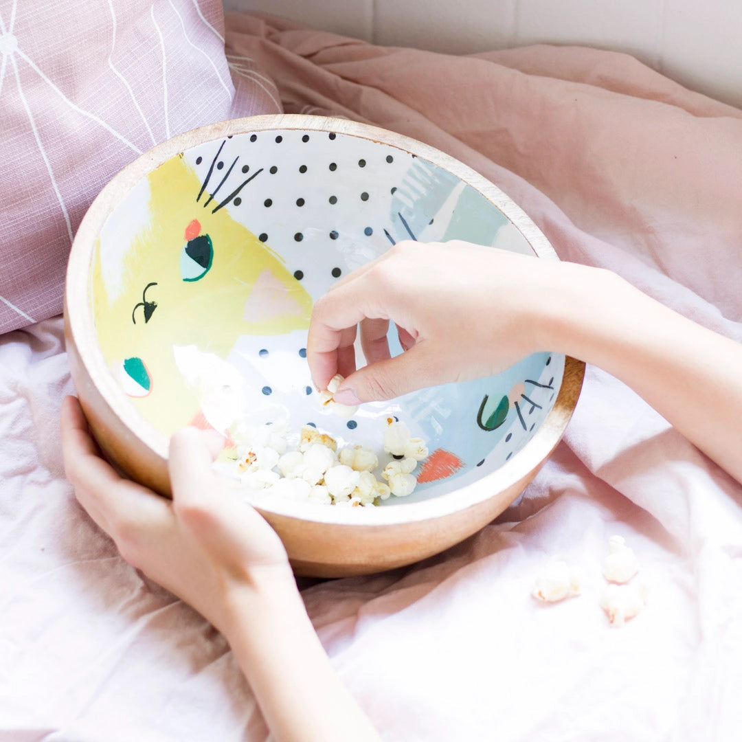 Meow Meow Cats Mango Wood Serving Bowl