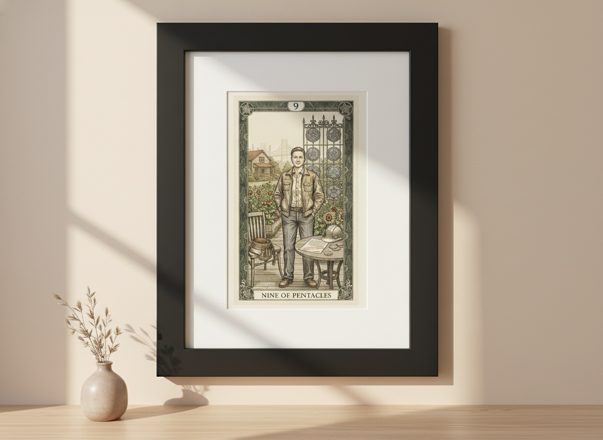 America 250 Tarot Series - Nine of Pentacles, a commemorative tarot collection celebrating 1776–2026.