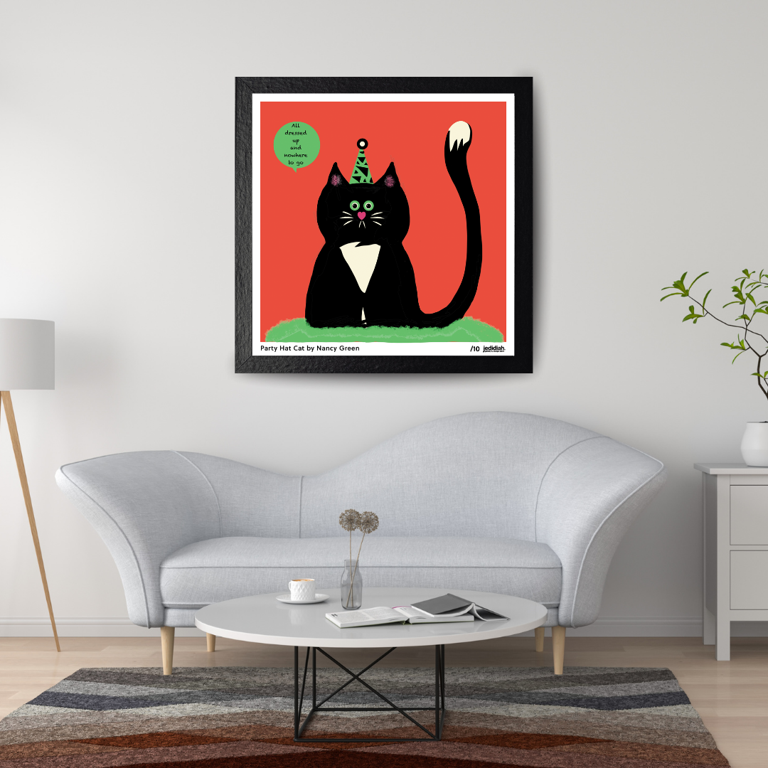 Nancy Green Poster: Party Hat Cat