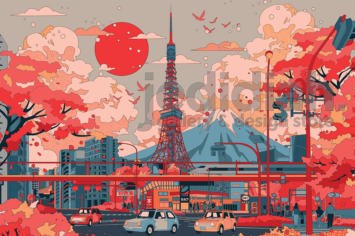 Spring in Tokyo, Open Edition Print by Jedidiah Studio