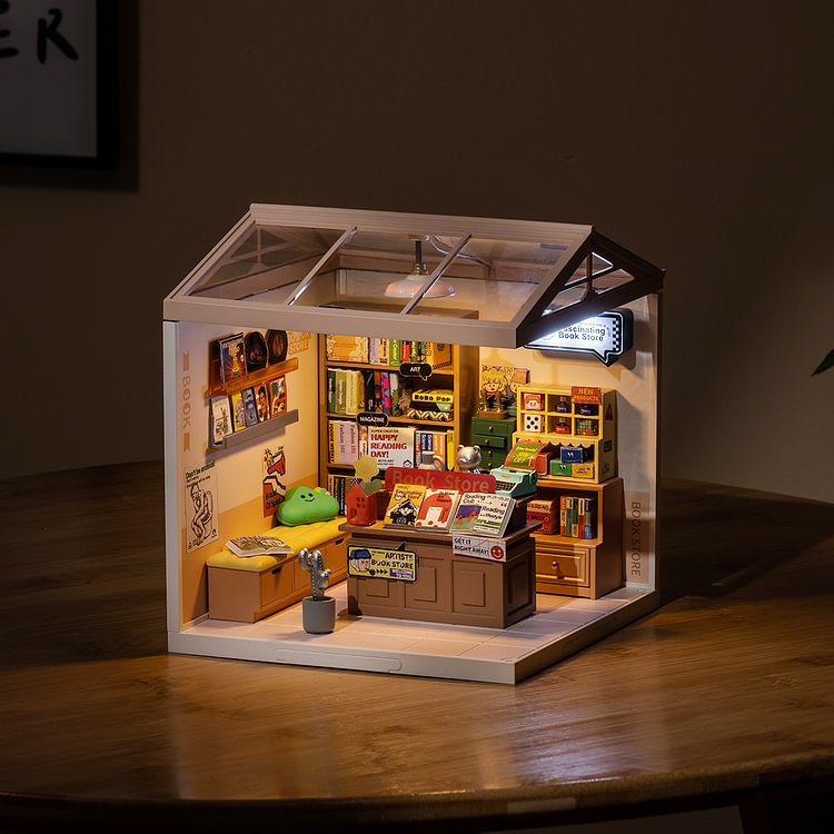 Super Creator Fascinating Book Store Plastic DIY Miniature House Kit DW004