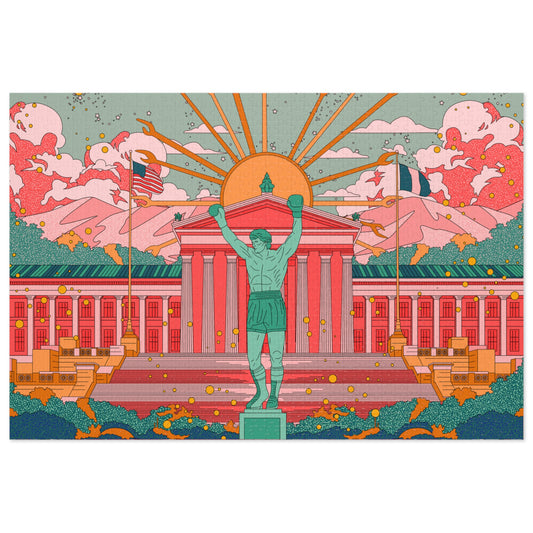 City Museum Landmark Jigsaw Puzzle with Tin — Retro Sunrise Art Puzzle