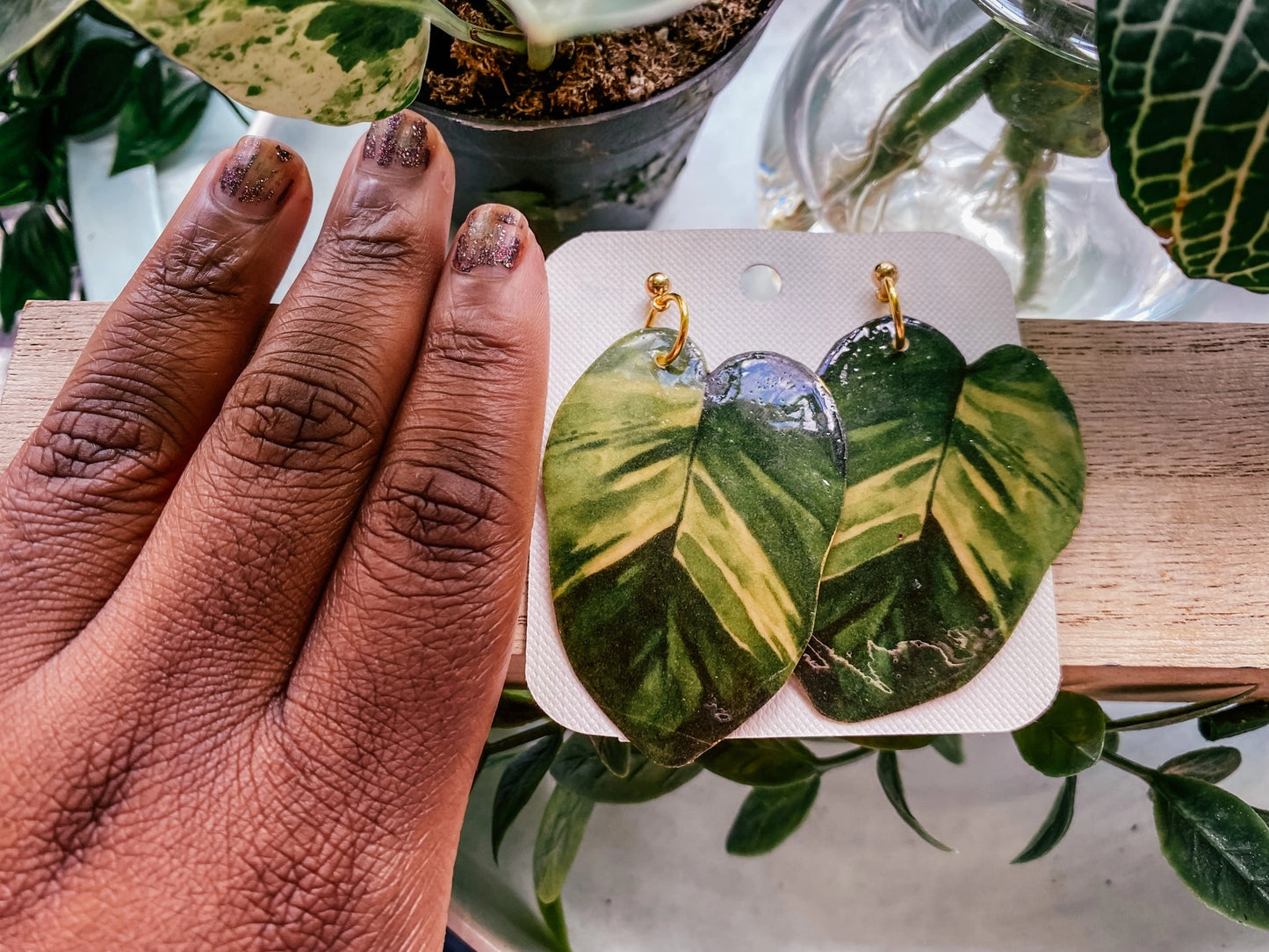 Golden Pothos Leaf Earrings