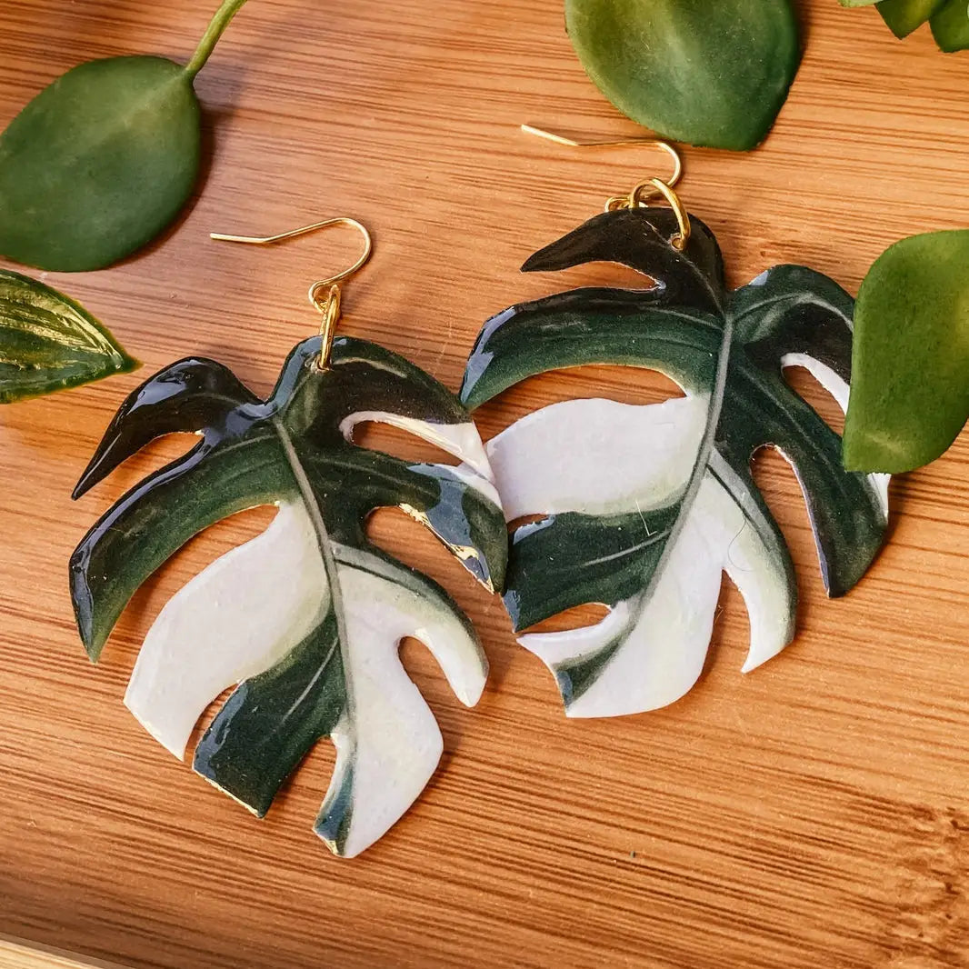 Monstera Albo Statement Leaf Earrings
