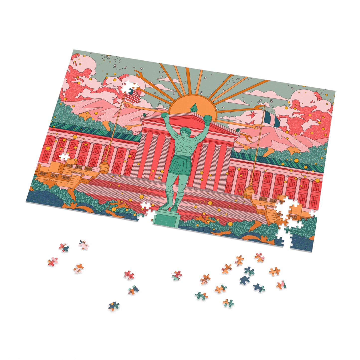 City Museum Landmark Jigsaw Puzzle with Tin — Retro Sunrise Art Puzzle