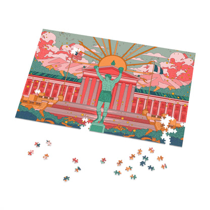 City Museum Landmark Jigsaw Puzzle with Tin — Retro Sunrise Art Puzzle