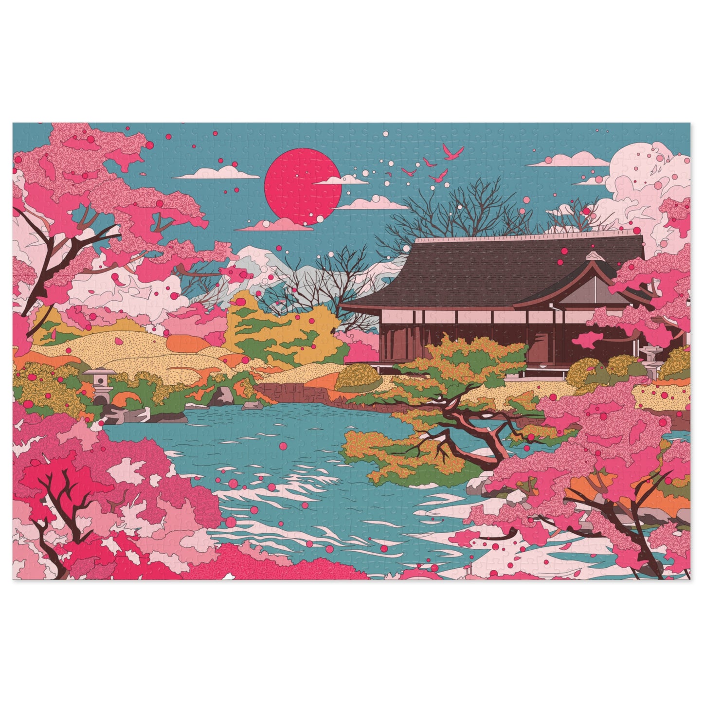 Cherry Blossom Japanese Garden Jigsaw Puzzle with Tin — Scenic 500‑Piece Puzzle Gift