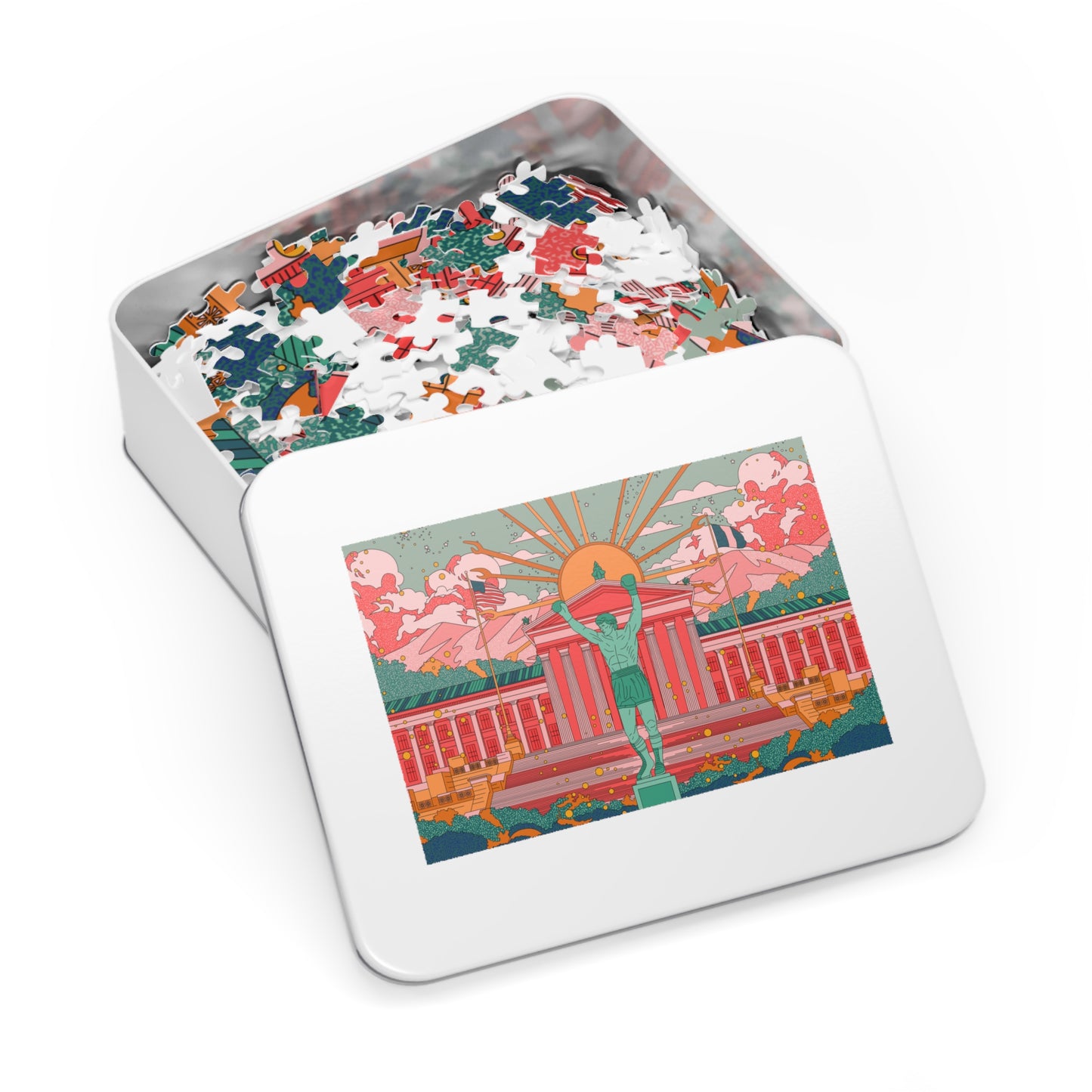 City Museum Landmark Jigsaw Puzzle with Tin — Retro Sunrise Art Puzzle