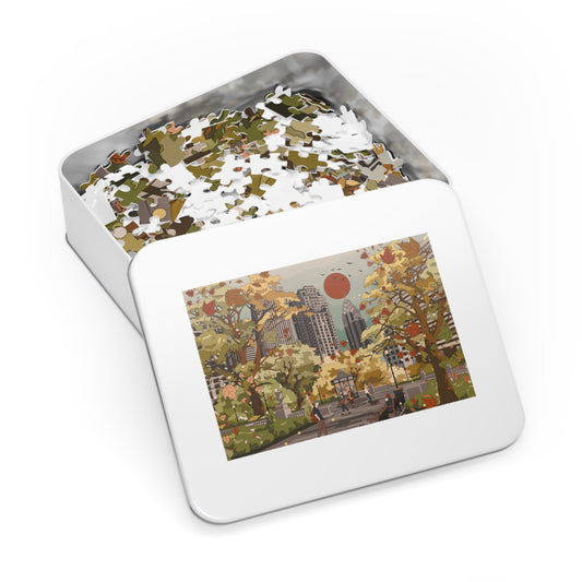 Autumn City Park Jigsaw Puzzle with Tin — 500-Piece Fall Scenery Puzzle