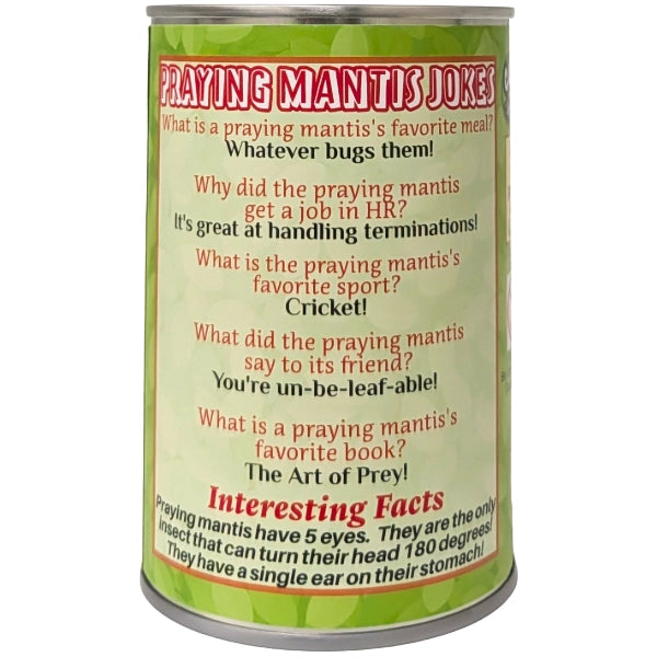 Canned Praying Mantis - Bug Insect Plush Gift in Can w/Jokes