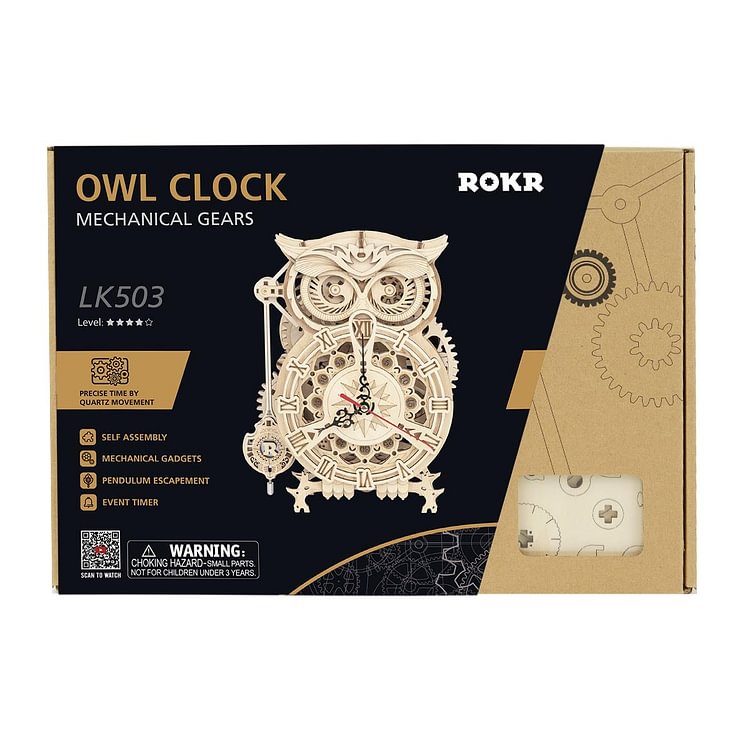 Owl Clock Mechanical Gears 3D Wooden Puzzle LK503
