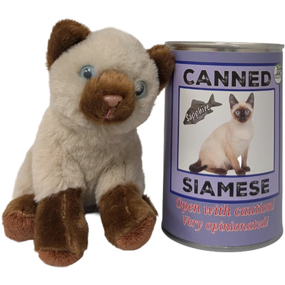 Sapphire the Canned Siamese Cat Stuffed Animal Plush w/Funny Jokes