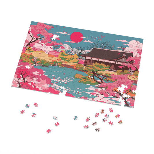 Cherry Blossom Japanese Garden Jigsaw Puzzle with Tin — Scenic 500‑Piece Puzzle Gift