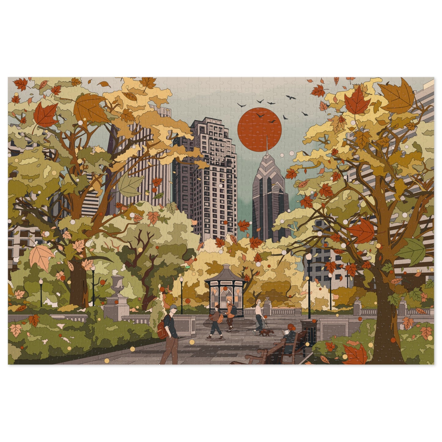 Autumn City Park Jigsaw Puzzle with Tin — 500-Piece Fall Scenery Puzzle