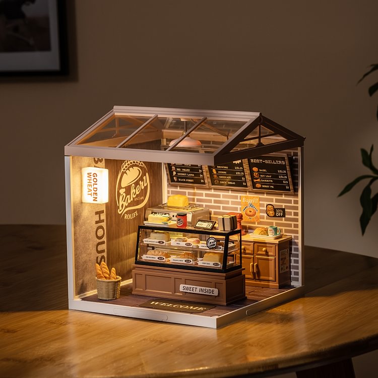 Super Creator Golden Wheat Bakery Plastic DIY Miniature House Kit DW005
