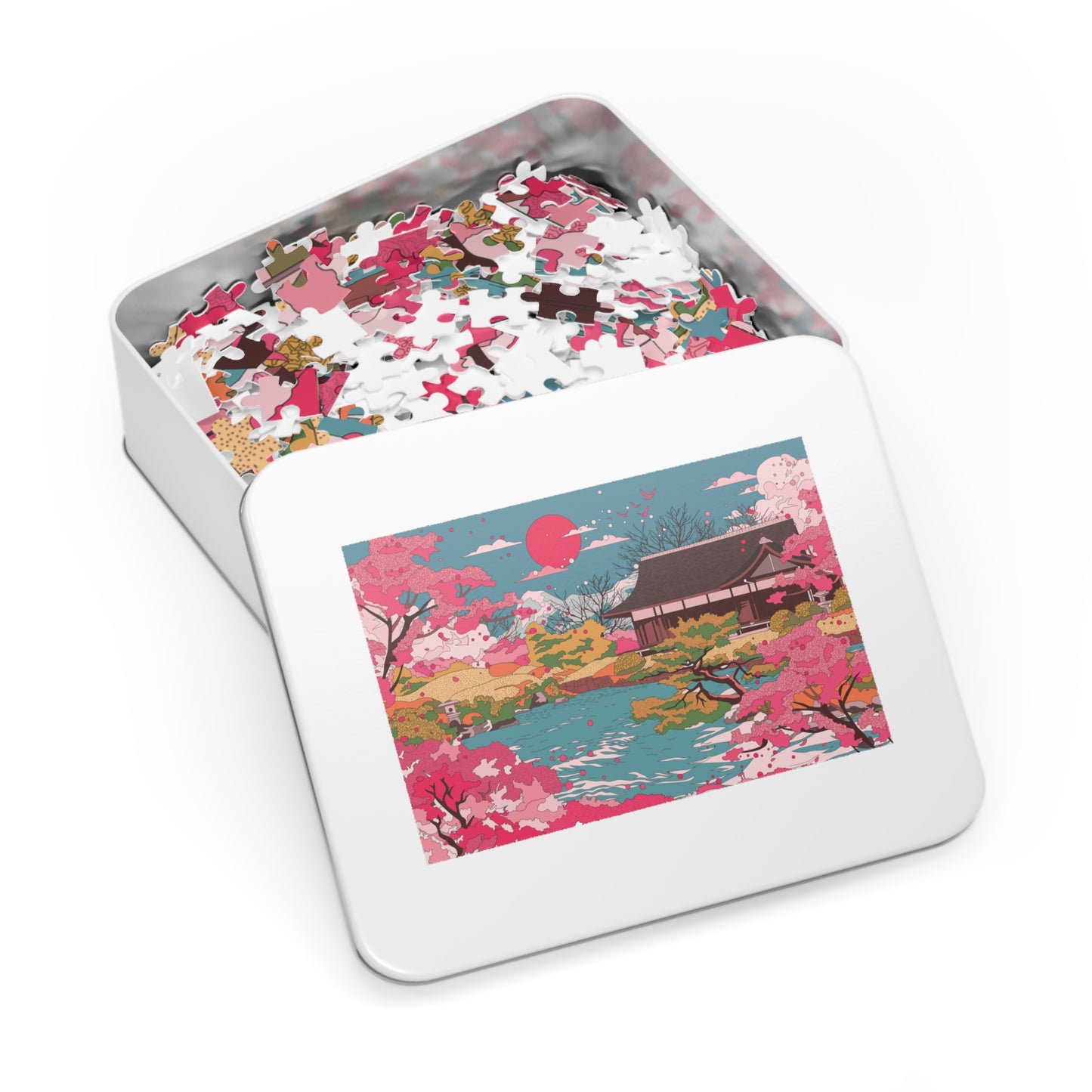 Cherry Blossom Japanese Garden Jigsaw Puzzle with Tin — Scenic 500‑Piece Puzzle Gift