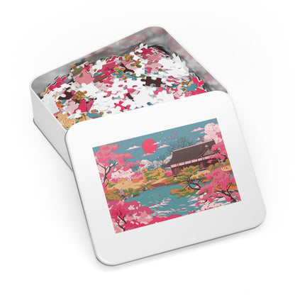 Cherry Blossom Japanese Garden Jigsaw Puzzle with Tin — Scenic 500‑Piece Puzzle Gift