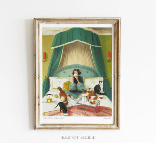Mademoiselle Mink Breakfasts in Bed, Open Edition Print by Janet Hill