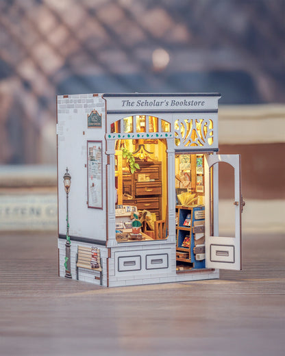 The Scholar's Bookstore — DIY Miniature Book Nook Kit with LED Lighting