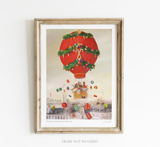 Peppermint Family Christmas Balloon Ride, Open Edition Print by Janet Hill