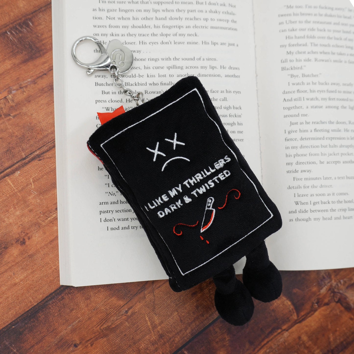 "I Like My Horrors Sinister & Disturbing" Book Plush Bag Charm