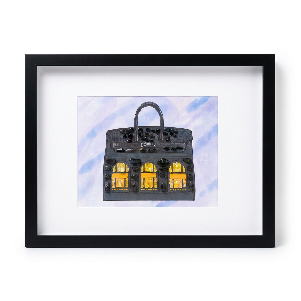 Birkin 20 Midnight — Original Crystal Art | 12"×16" | Handmade