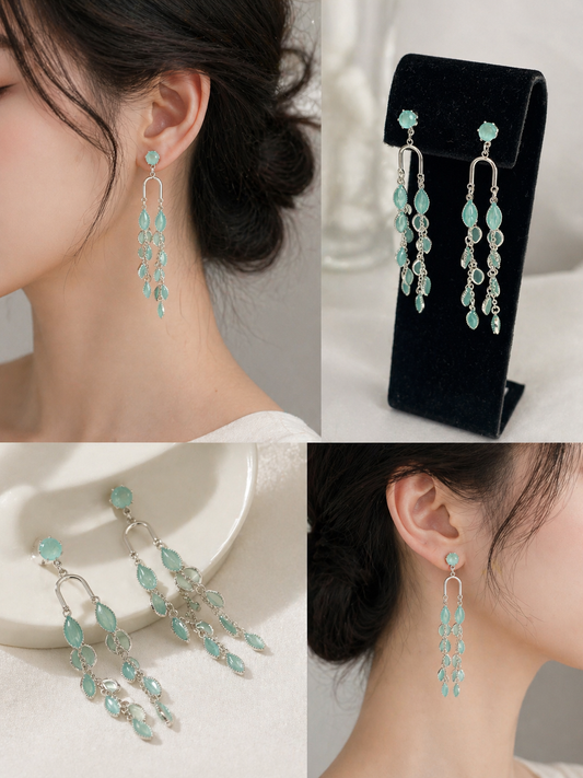 Jedidiah  Prehnite Cascade Silver Earrings