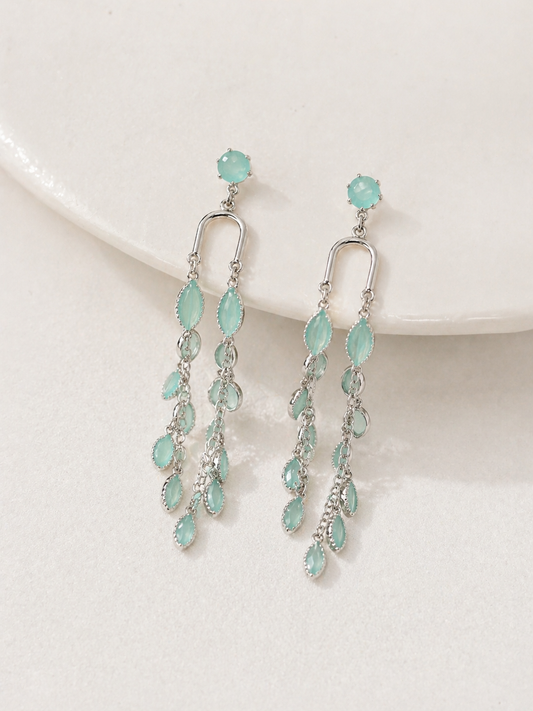 Jedidiah  Prehnite Cascade Silver Earrings