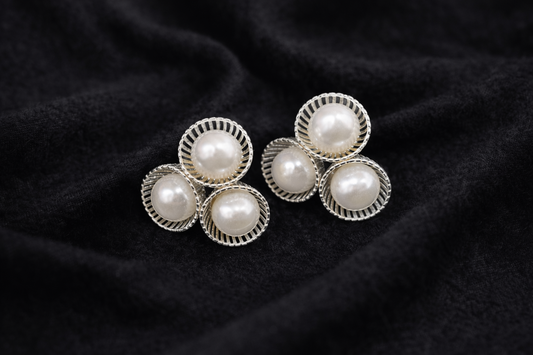 Sterling Silver & Pearl Cluster Earrings