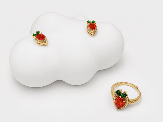 Carrot Pear Cut Sterling Silver Ring+Earrings