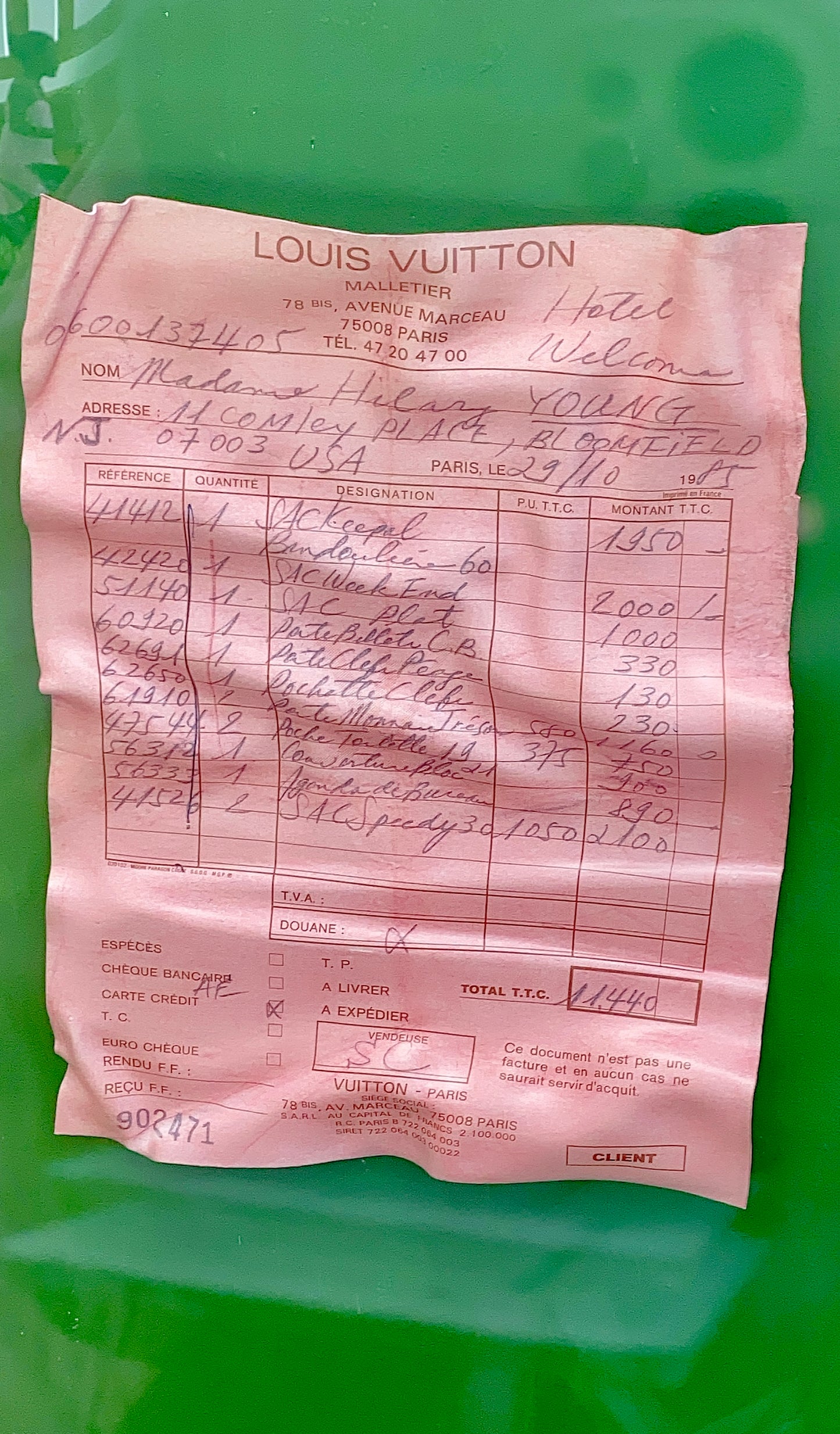 Braden Young-Louis Vuitton Paris Receipt 1985 Version