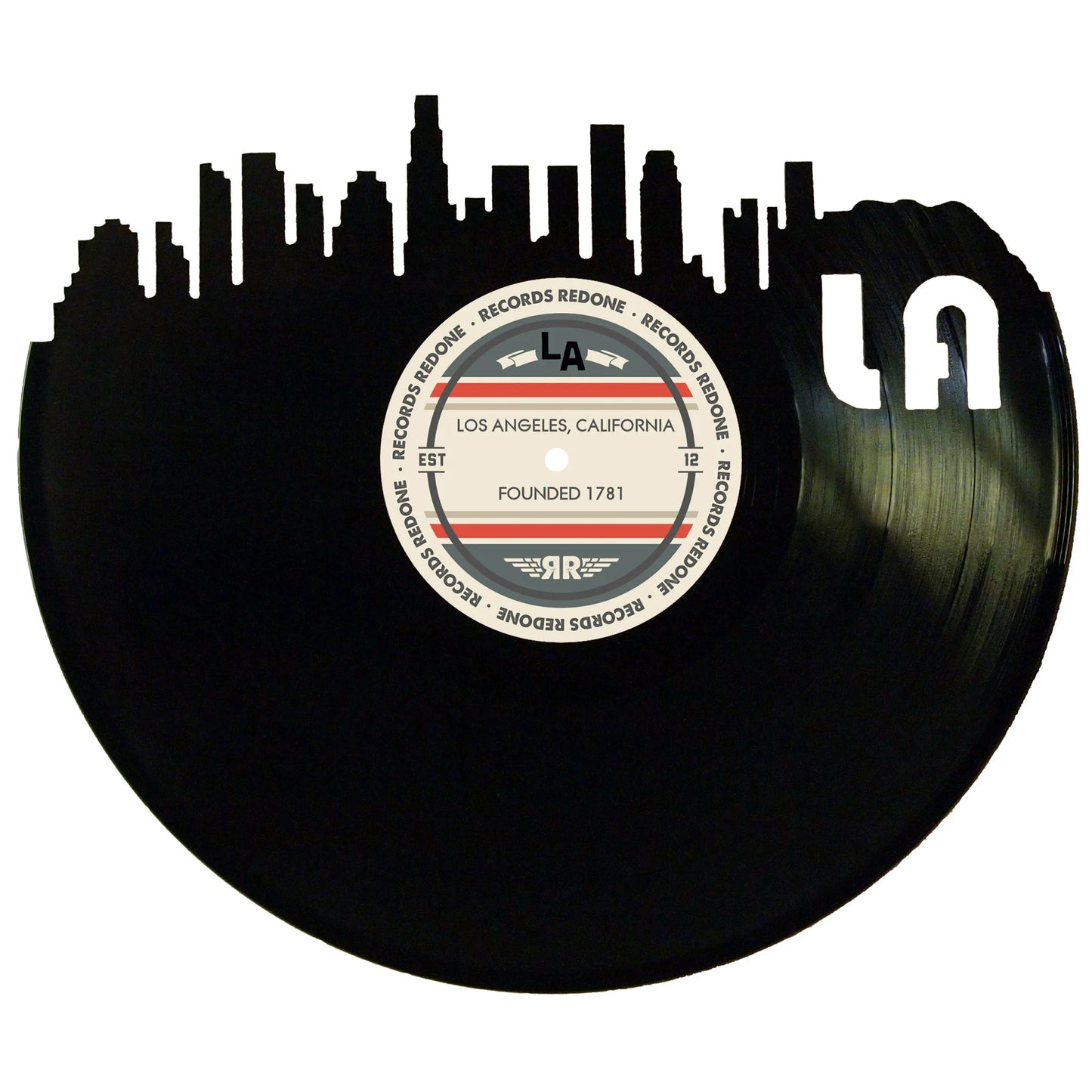 Los Angeles Skyline Records Redone Label Vinyl Record Art