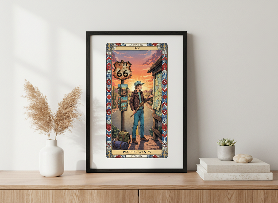 America 250 Tarot Series - Page of Wands a commemorative tarot collection celebrating 1776–2026. (Copy) (Copy) (Copy)