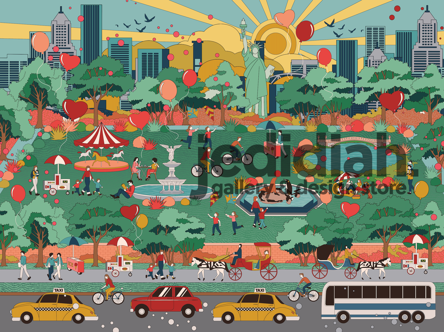 A Day at Central Park Print by Jedidiah Studio
