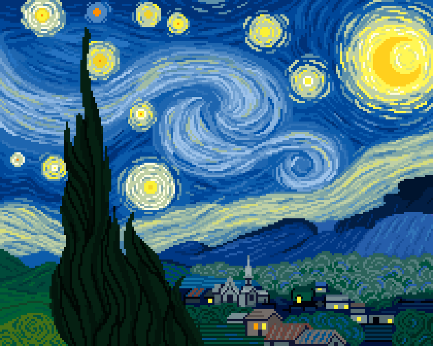 Pixel Starry Night, Open Edition Print by Jedidiah Studios