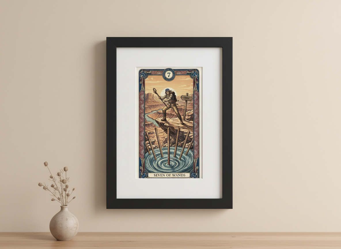 America 250 Tarot Series - Seven of Wands a commemorative tarot collection celebrating 1776–2026.