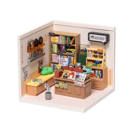 Super Creator Fascinating Book Store Plastic DIY Miniature House Kit DW004