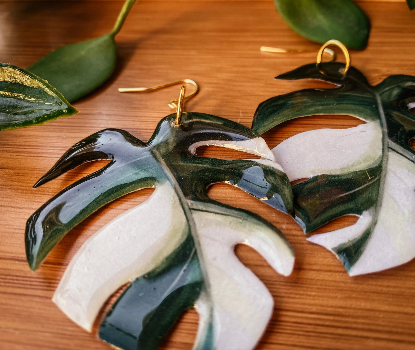 Monstera Albo Statement Leaf Earrings