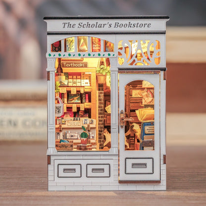The Scholar's Bookstore — DIY Miniature Book Nook Kit with LED Lighting
