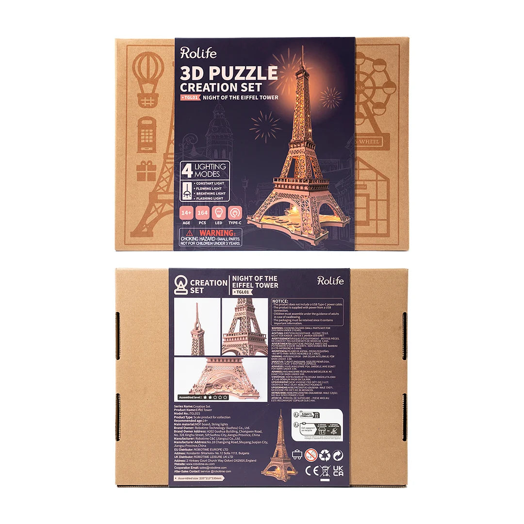 Night of the Eiffel Tower 3D Wooden Puzzle TGL01