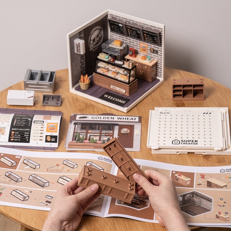 Super Creator Golden Wheat Bakery Plastic DIY Miniature House Kit DW005