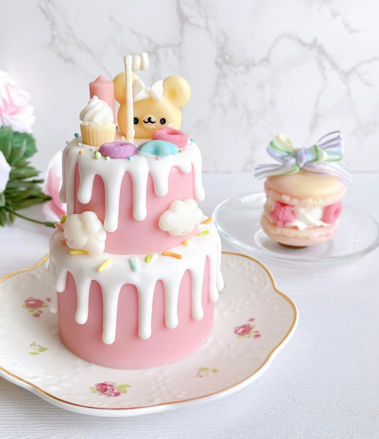 Two-Tier Cake Candle, Kawaii Candle, Bear Candle, Birthday